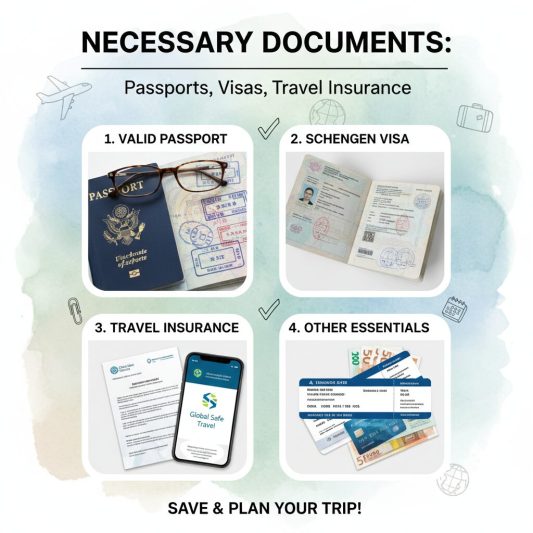 Necessary documents Passports visas, travel insurance